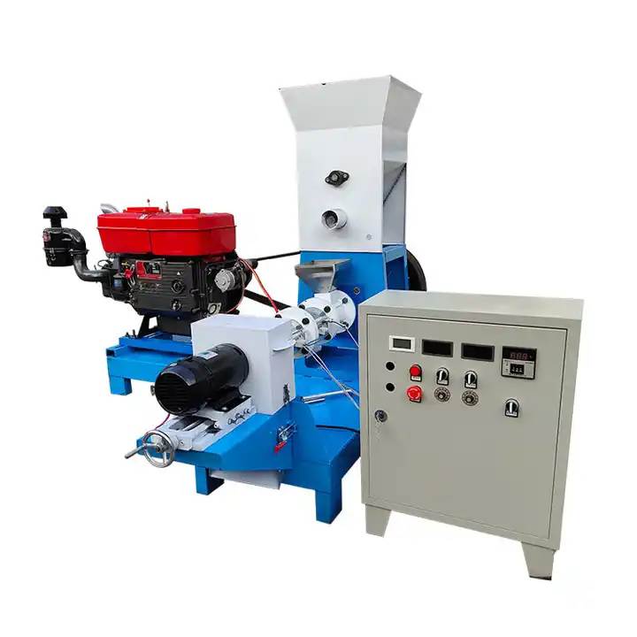 Puffed fish feed pellet machine with diesel engine 